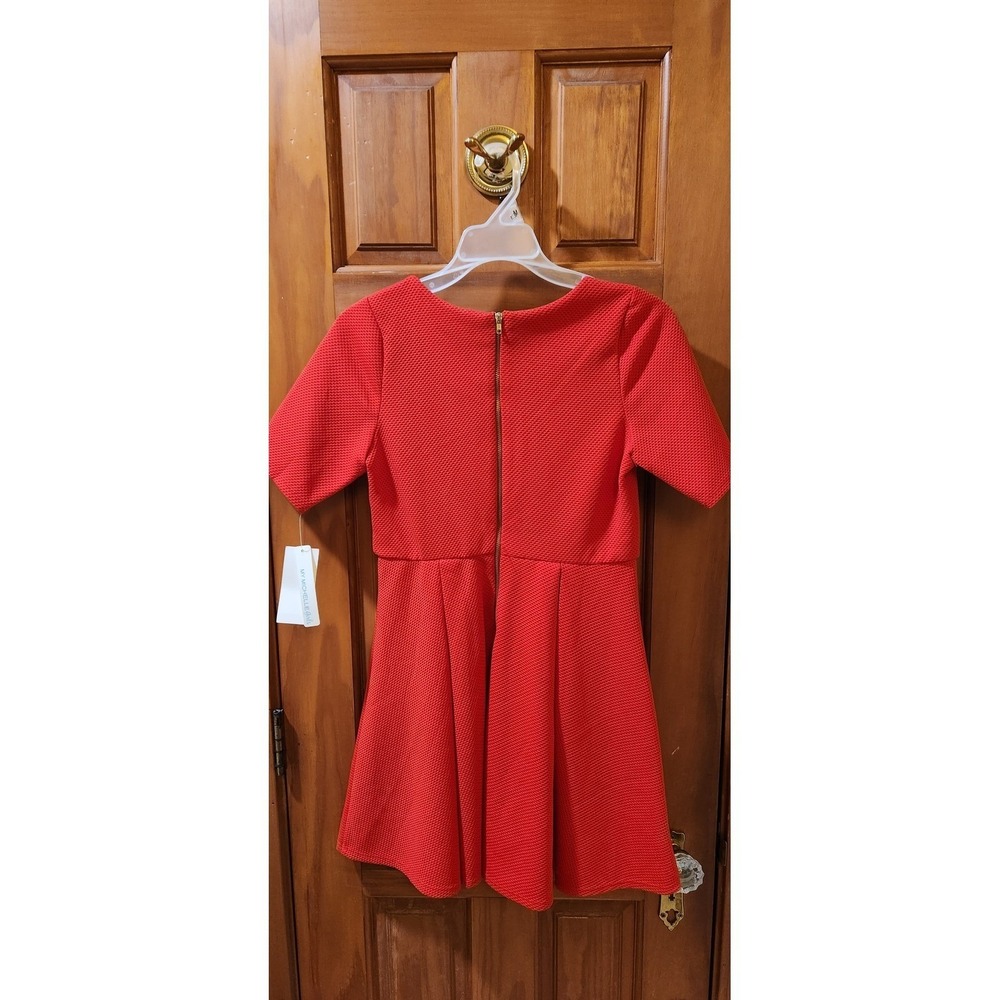 My Michelle Girls Red Textured Knit Short Sleeve Skater Dress Size 14 NWT - Picture 3 of 6